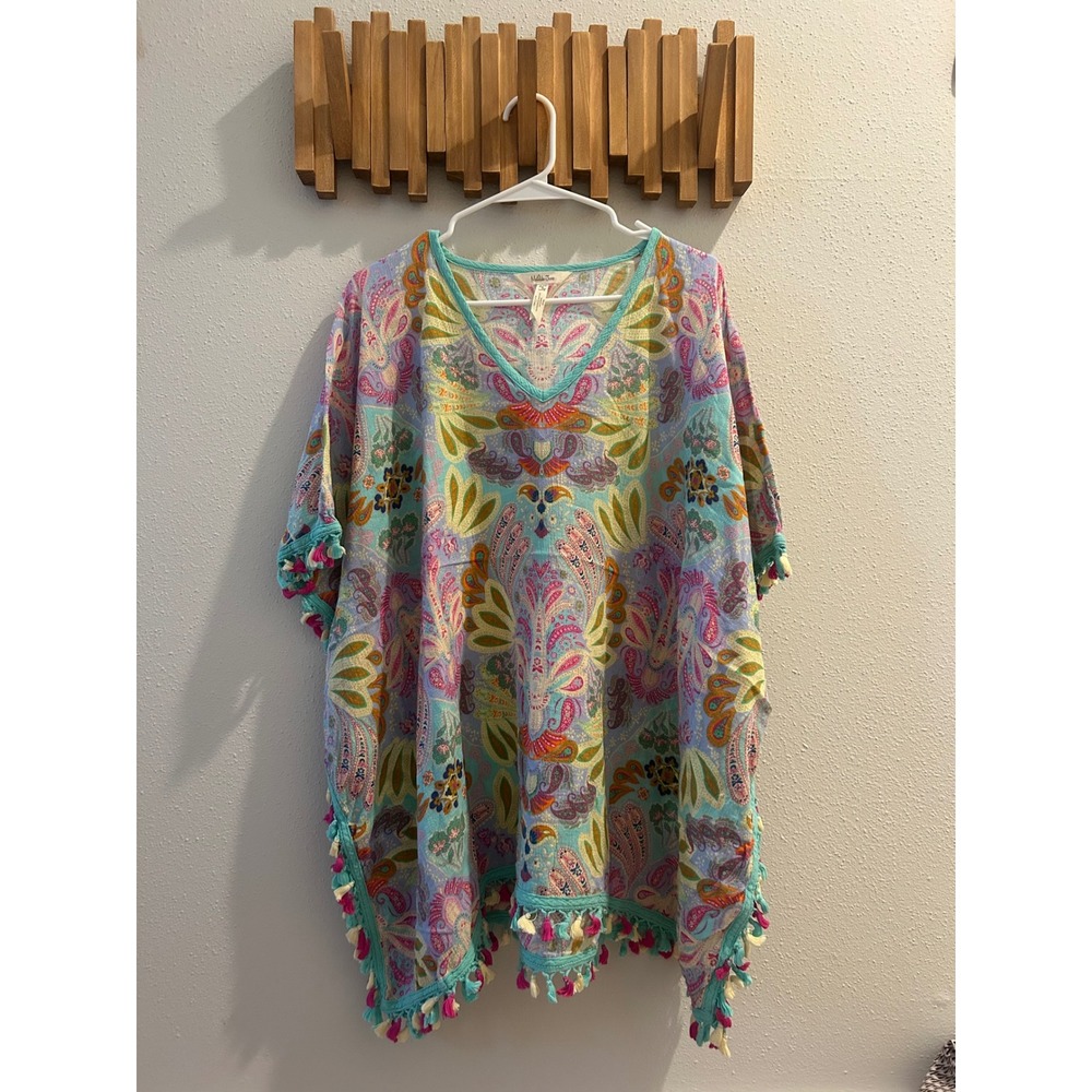 Matilda Jane Paisley Tassel Kaftan Cover Up Tunic Boho Turquoise Pink Size S